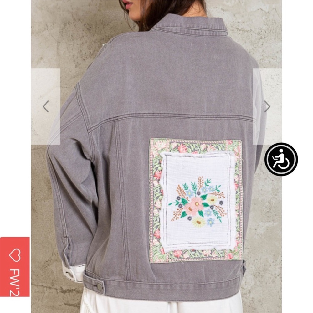 Violet Grey Floral Patchwork Denim Jacket